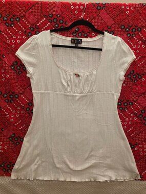 Delias Y2K Pointelle Babydoll Tee Ruched Bust Empire Waist Scoop Neck SZ 2XL
